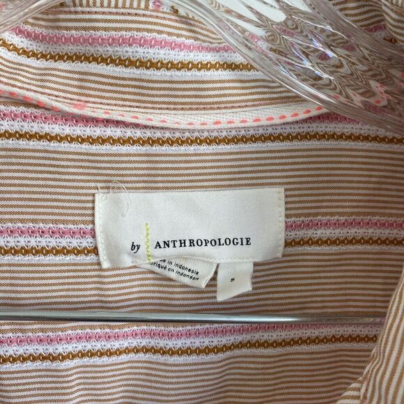 Anthropologie Long Line Cotton Shirt Cover-up Small in Neutral Motif - Picture 7 of 9